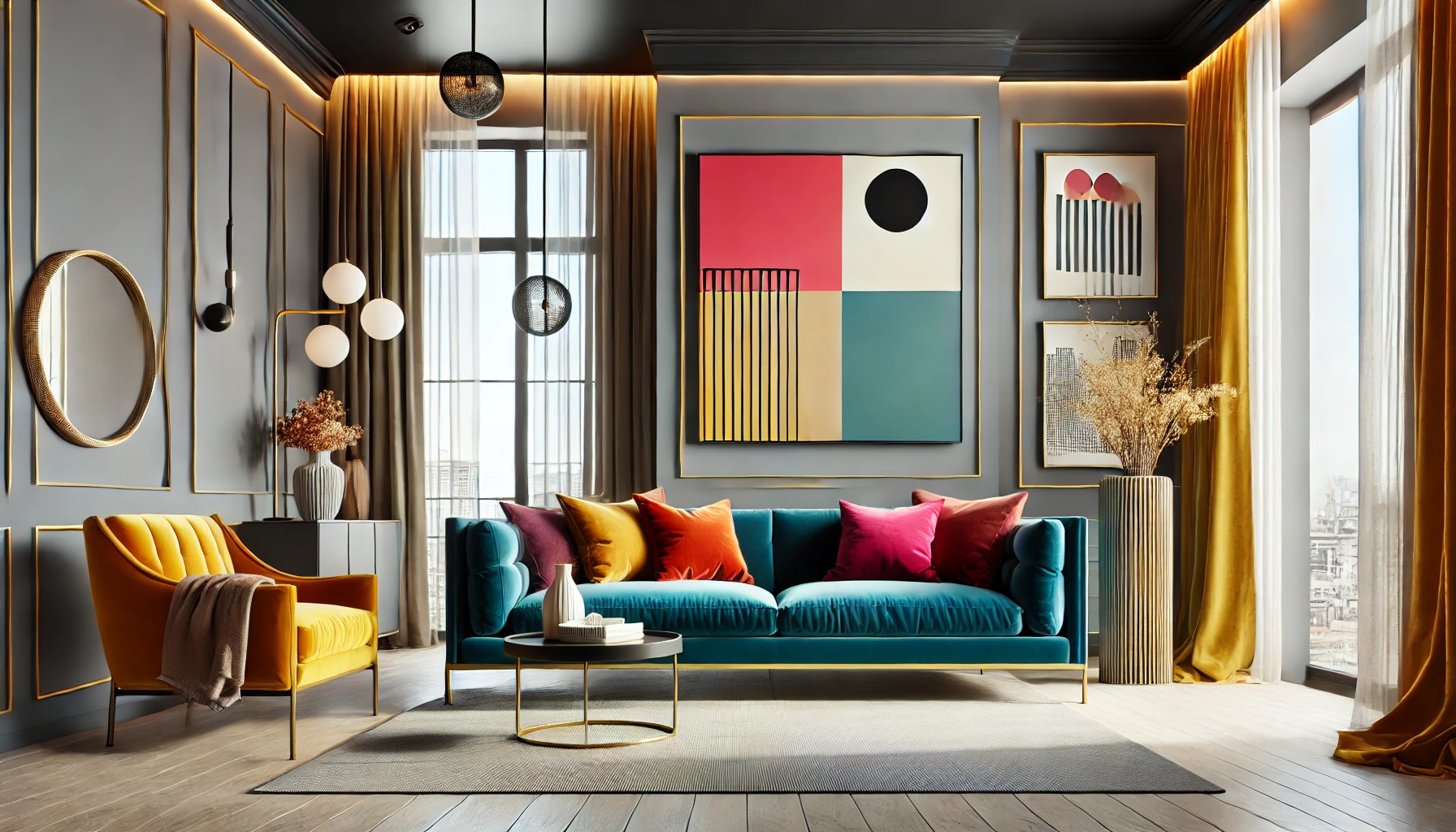 Bold Colored Sofa With Neutral Accents For Balance