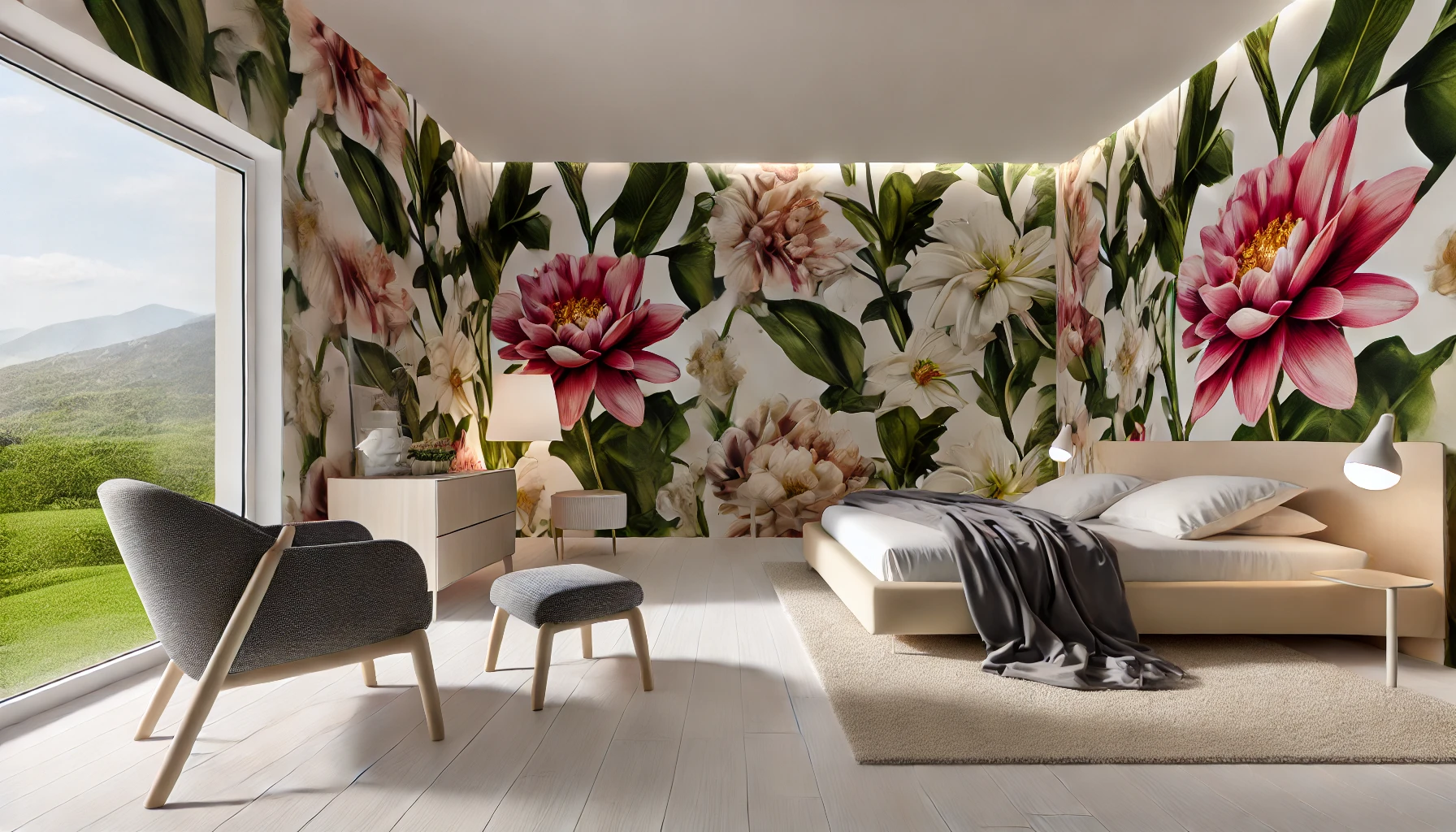 Bold Floral Wallpaper With Contemporary Decor