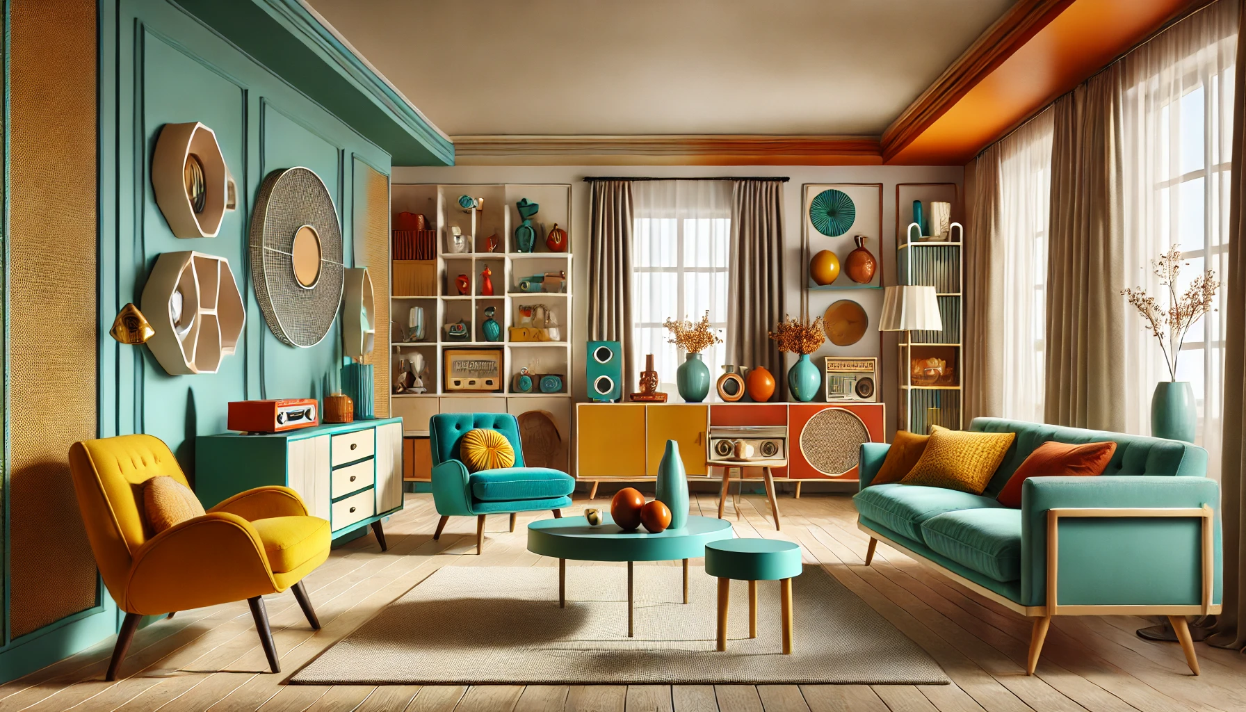 Bold Retro Modern Color Scheme With Mustard Yellow And Teal Accents