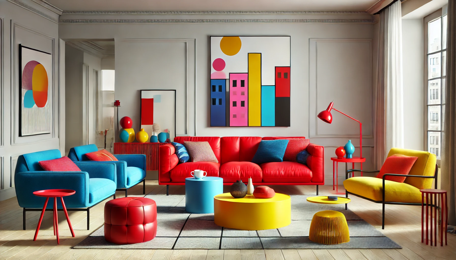 Bold and Colorful Statement Furniture in a Modern Living Room