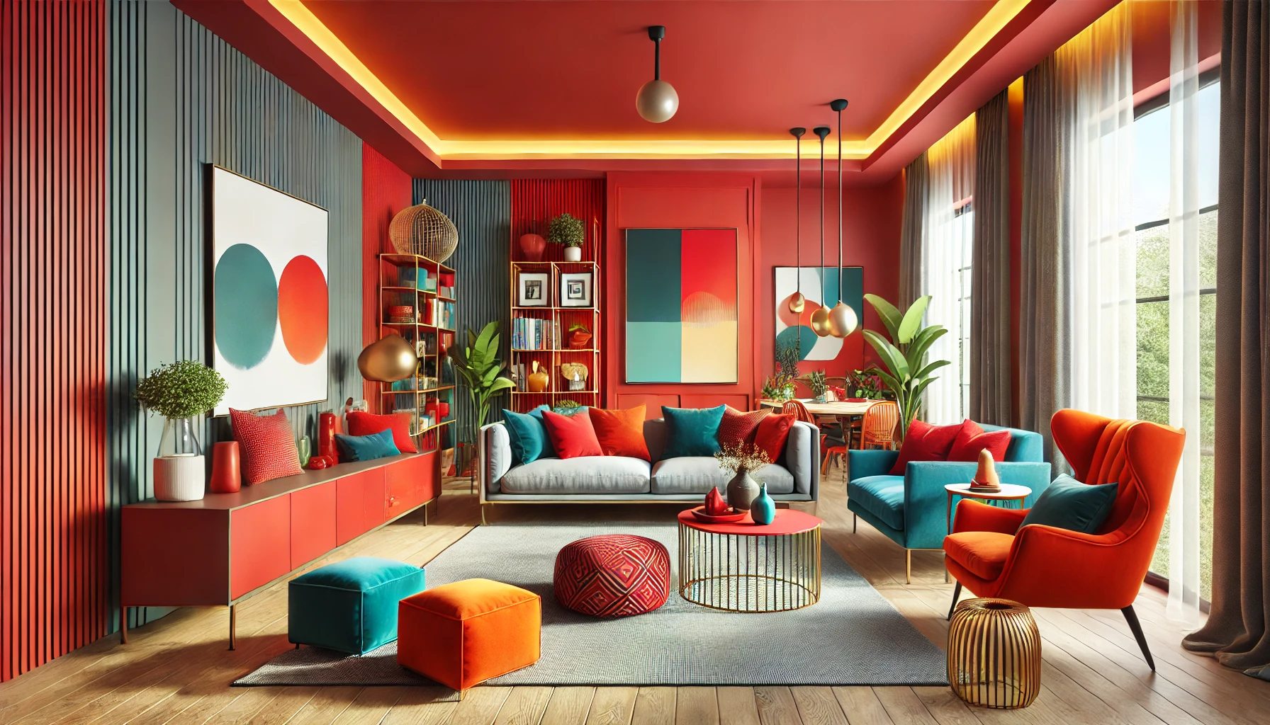 Bold And Vibrant Living Room With Striking Accent Wall