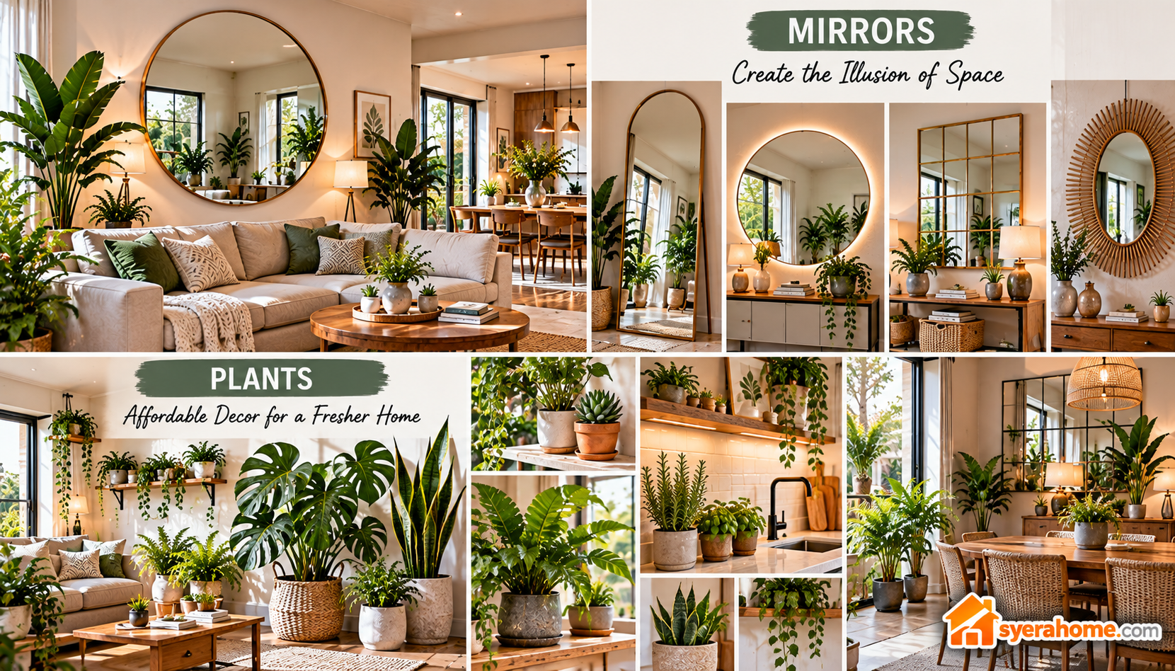 Budget Friendly Mirrors And Plants Decor Collage
