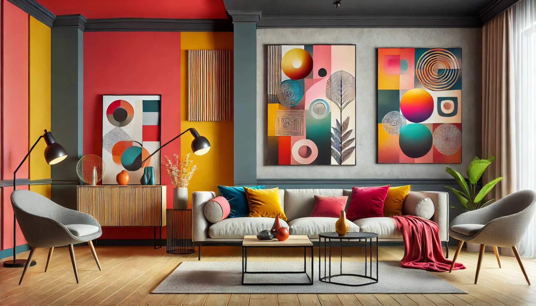 Colorful Wall Decor with Accent Wall and Bold Art