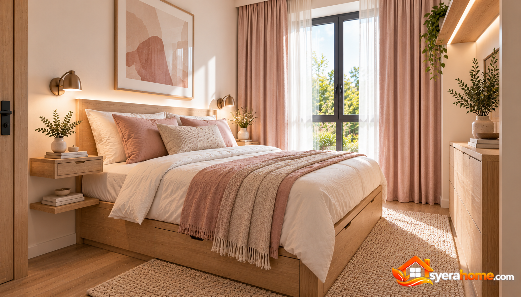 Cozy Blush Scandinavian Bedroom