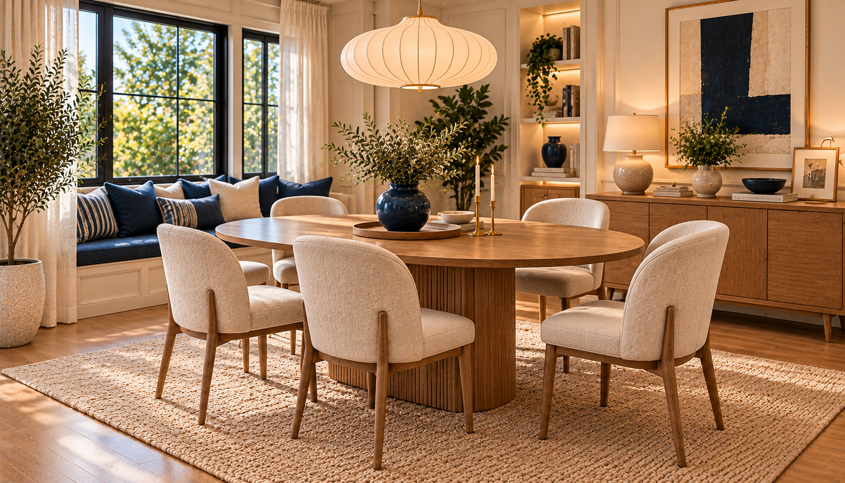 Cozy Navy Accented Dining Room