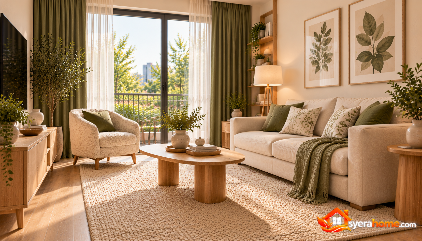 Cozy Olive Green Scandinavian Living Room (1)