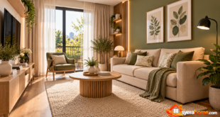 Cozy Olive Green Scandinavian Living Room