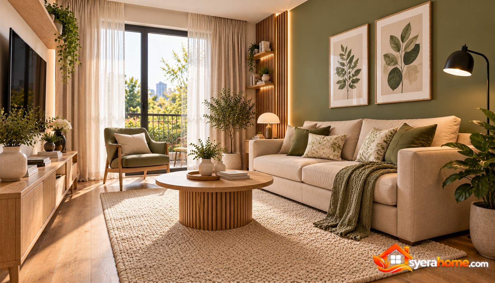 Cozy Olive Green Scandinavian Living Room