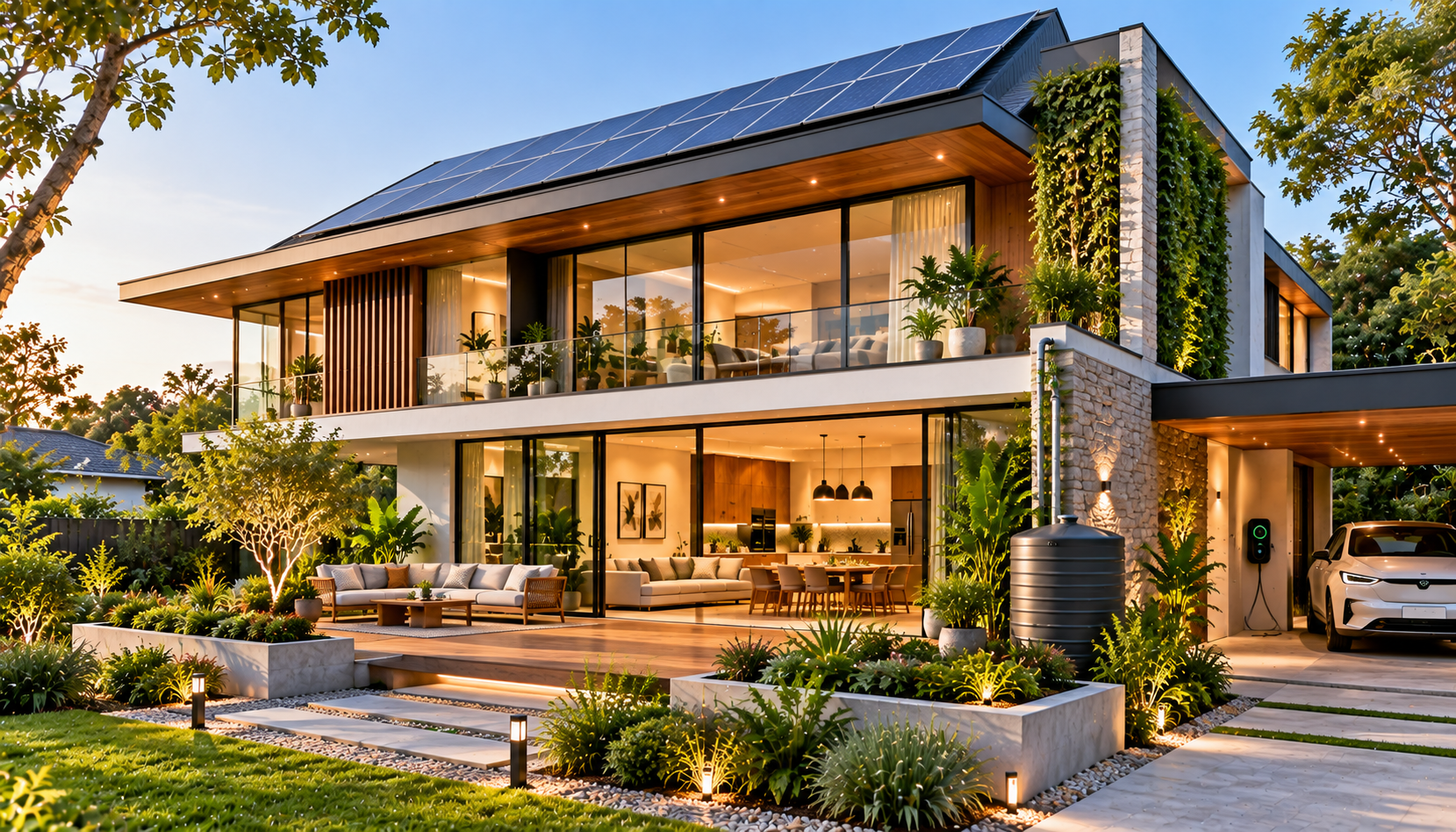 Eco Modern House At Golden Hour