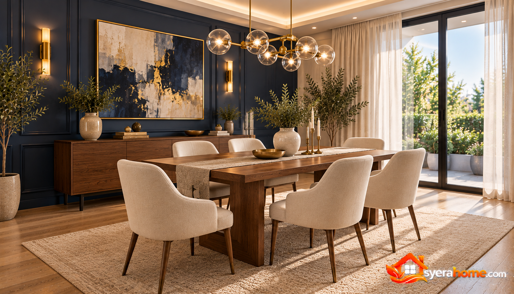 Elegant Navy And Brass Dining Room
