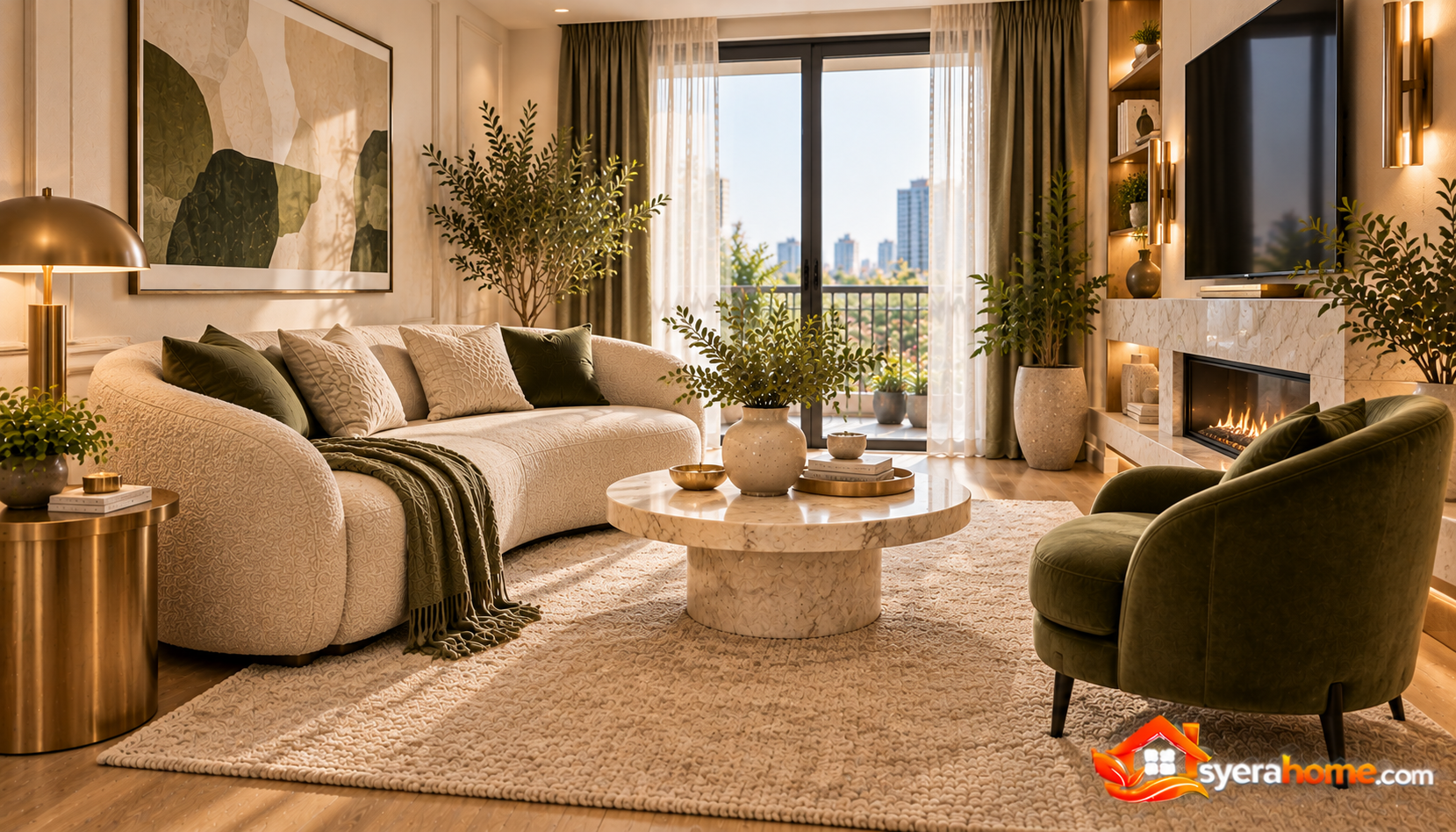 Elegant Olive Toned Modern Living Room