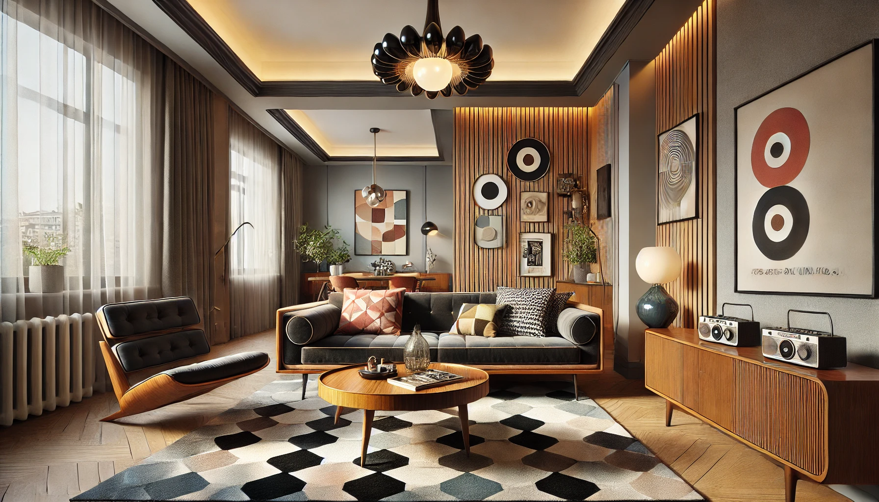 Elegant Retro Modern Living Room With Mid Century And Modern Design