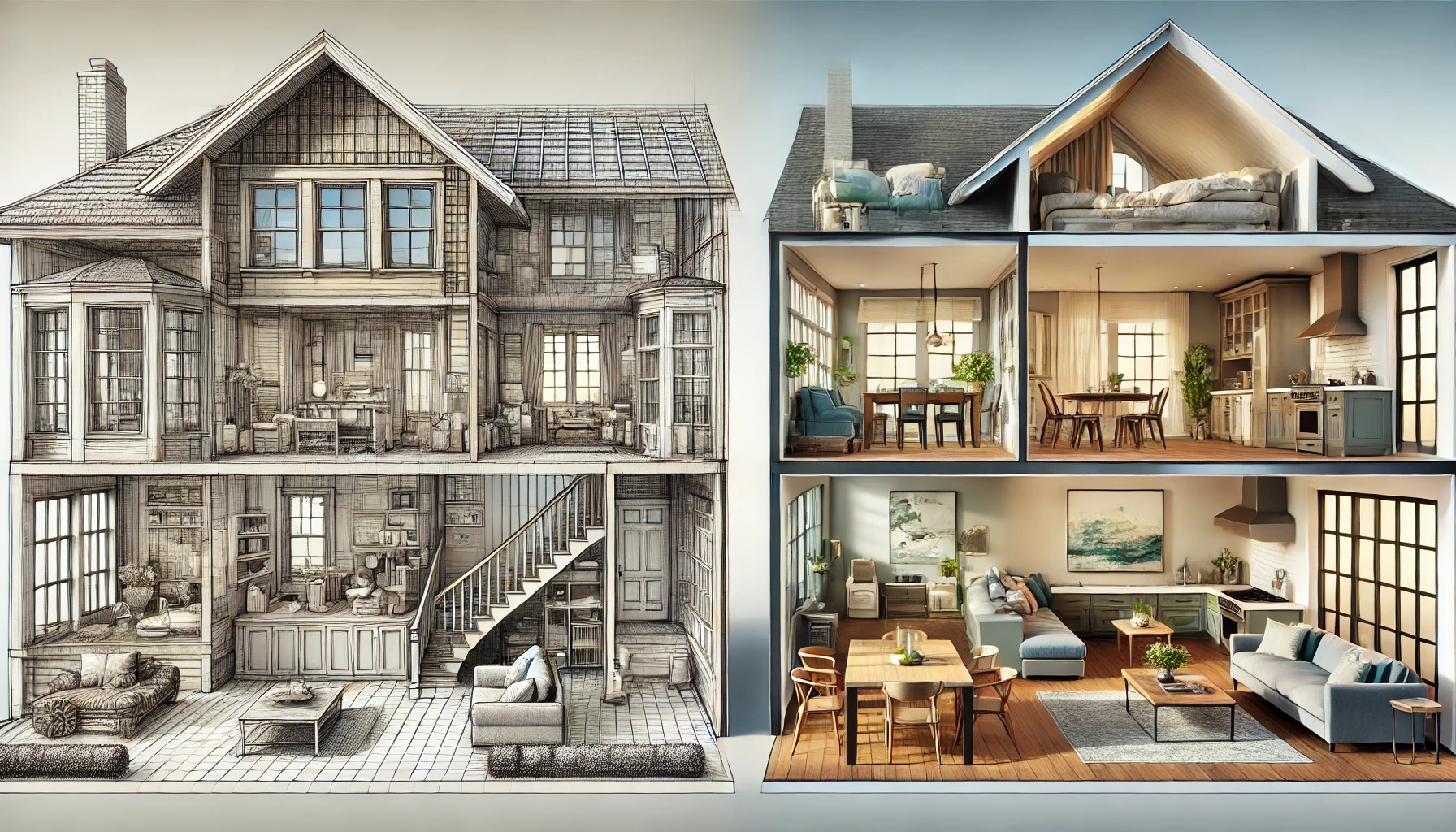 Here Is The Side By Side Comparison Of A Traditional, Closed Off Home Layout And A Modern, Open Floor Plan, Emphasizing The Evolution Of Spacious, Connected Living.