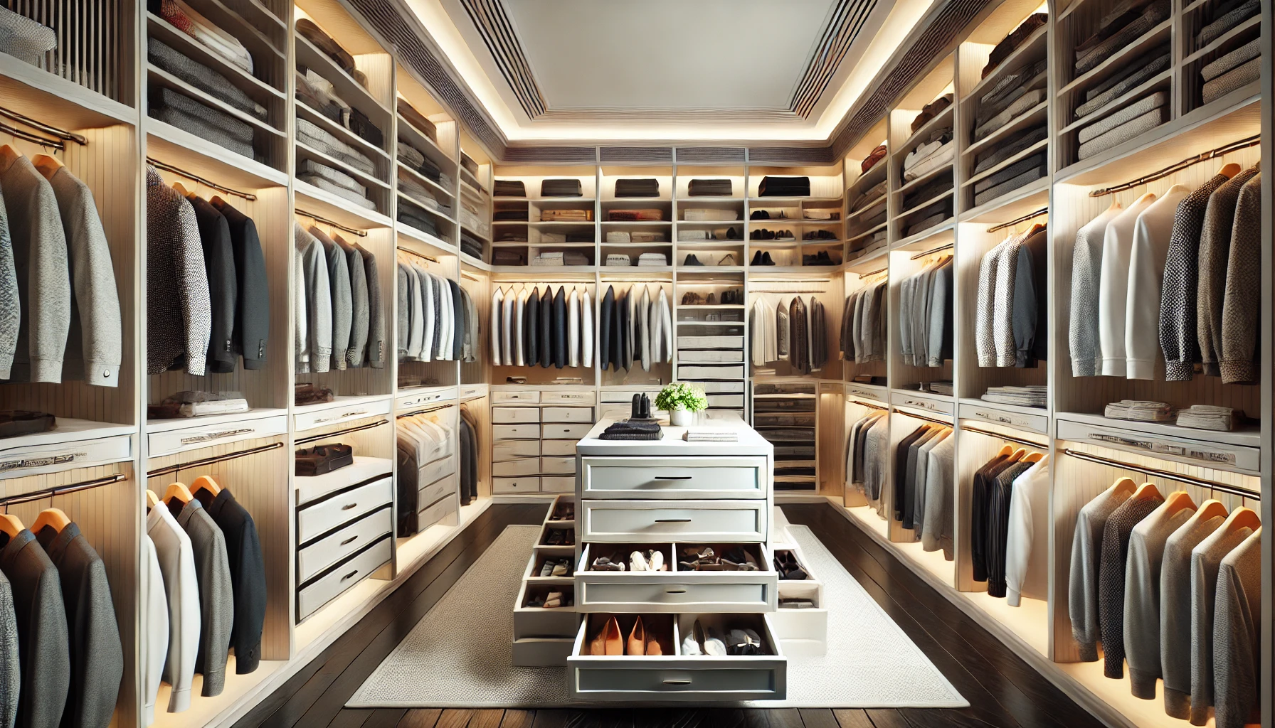 Luxurious Custom Designed Walk In Closet With Built In Storage