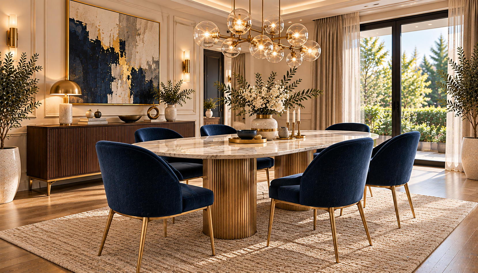 Luxurious Navy And Gold Dining Room