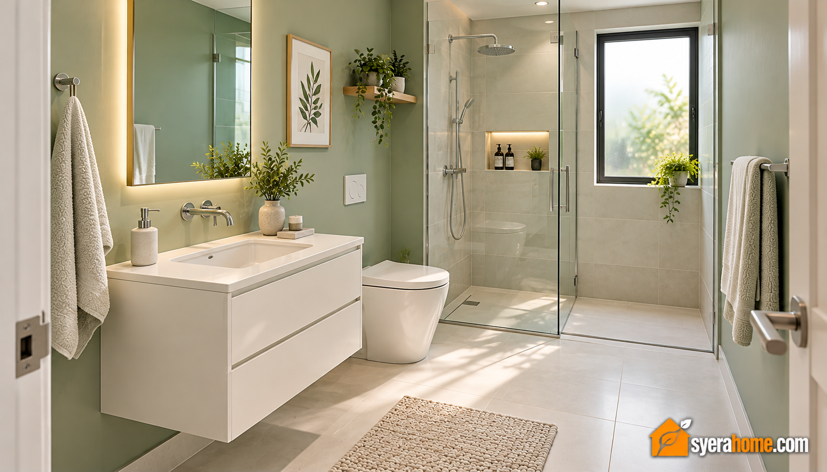 Minimalist Sage Green Spa Bathroom