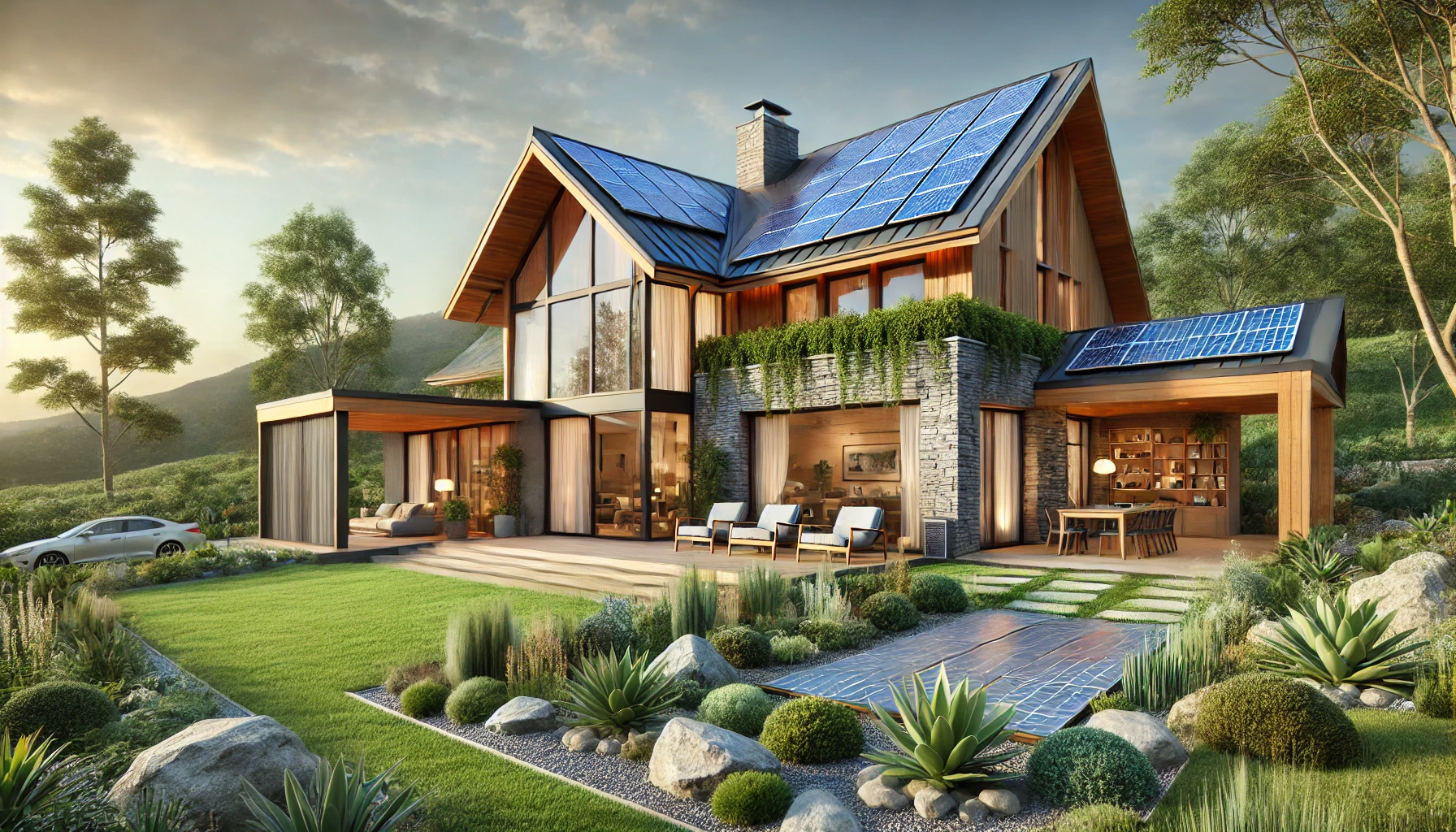 Modern Eco Friendly Home With Solar Panels And Sustainable Design