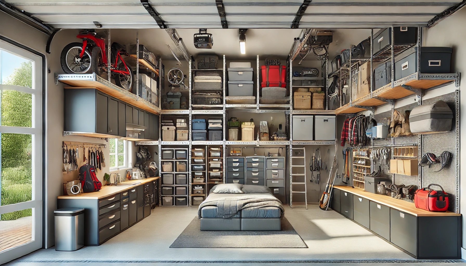 Modern Garage With Overhead Storage And Modular Storage System