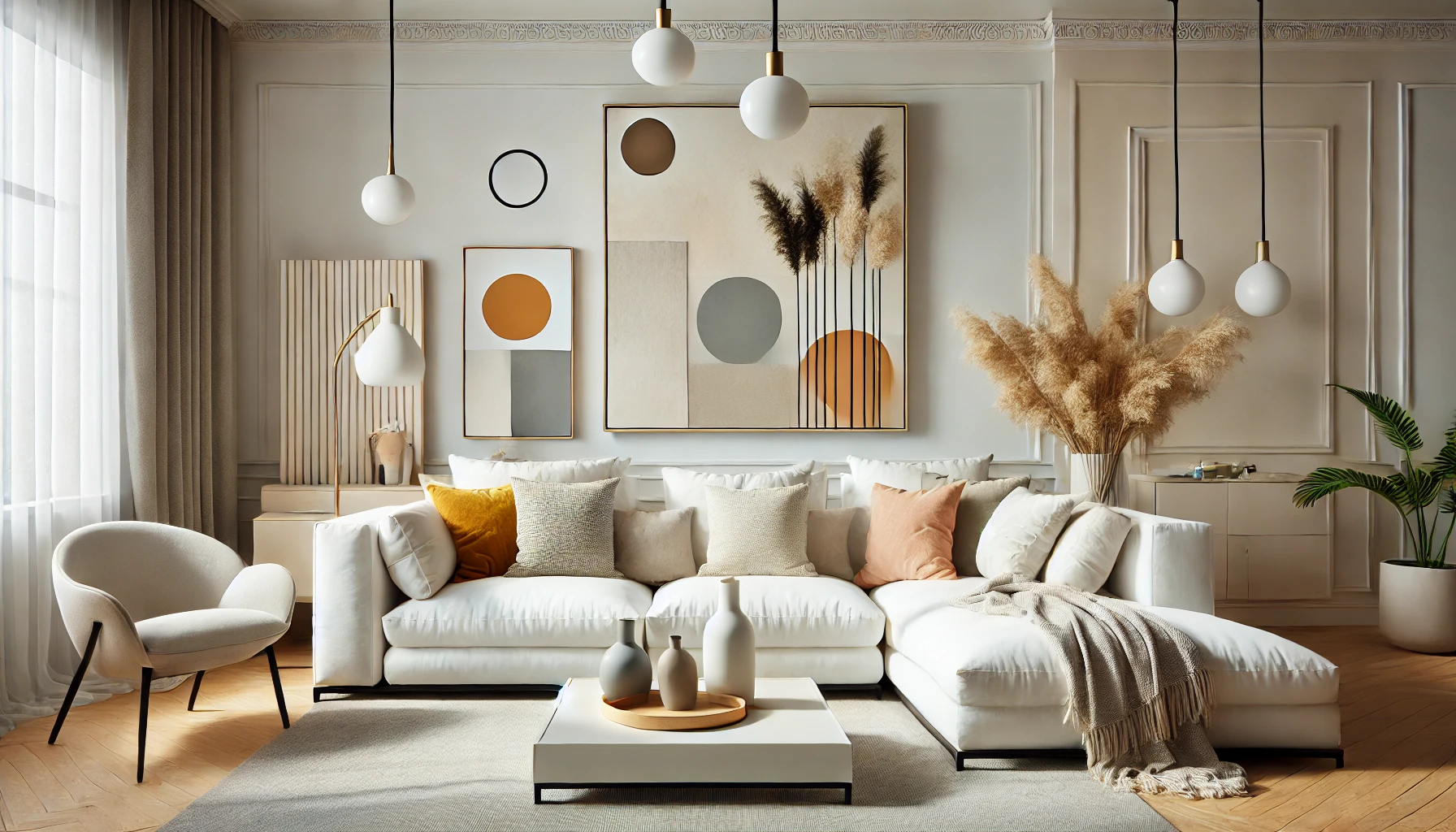 Modern Living Room With Layered Neutrals And Pops Of Color