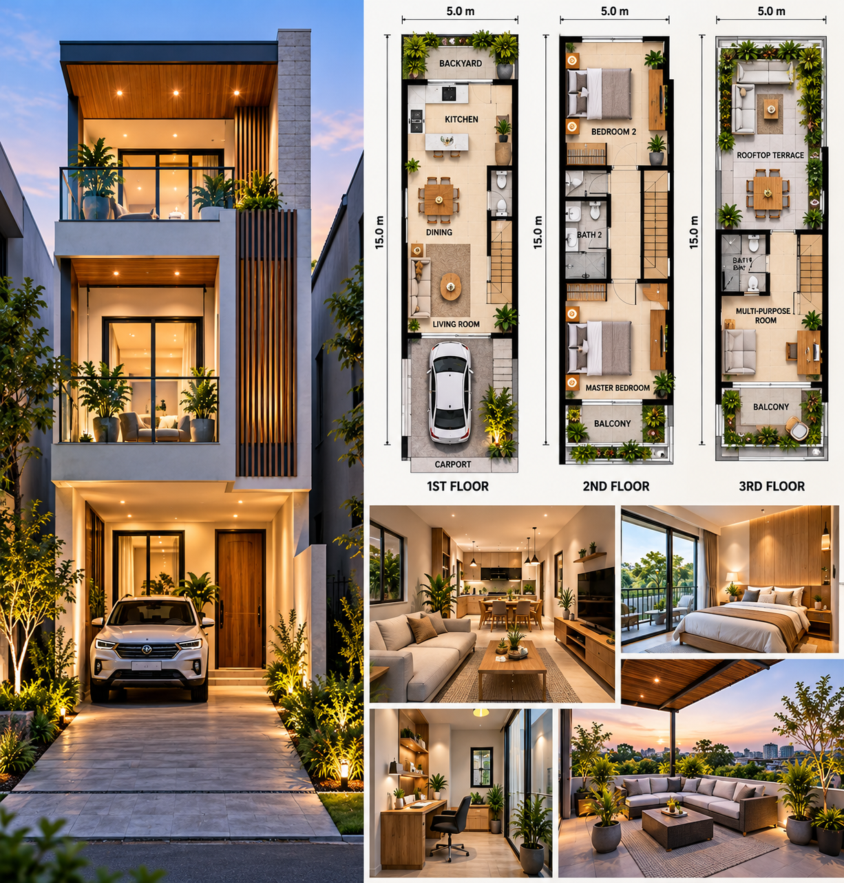 Modern Narrow Lot House Architectural Collage