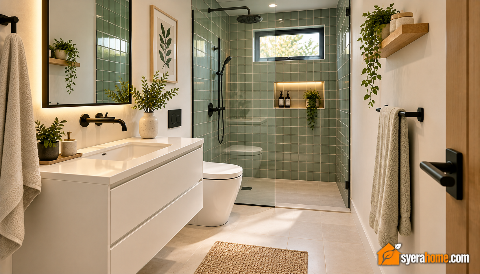 Modern Sage Green Spa Bathroom
