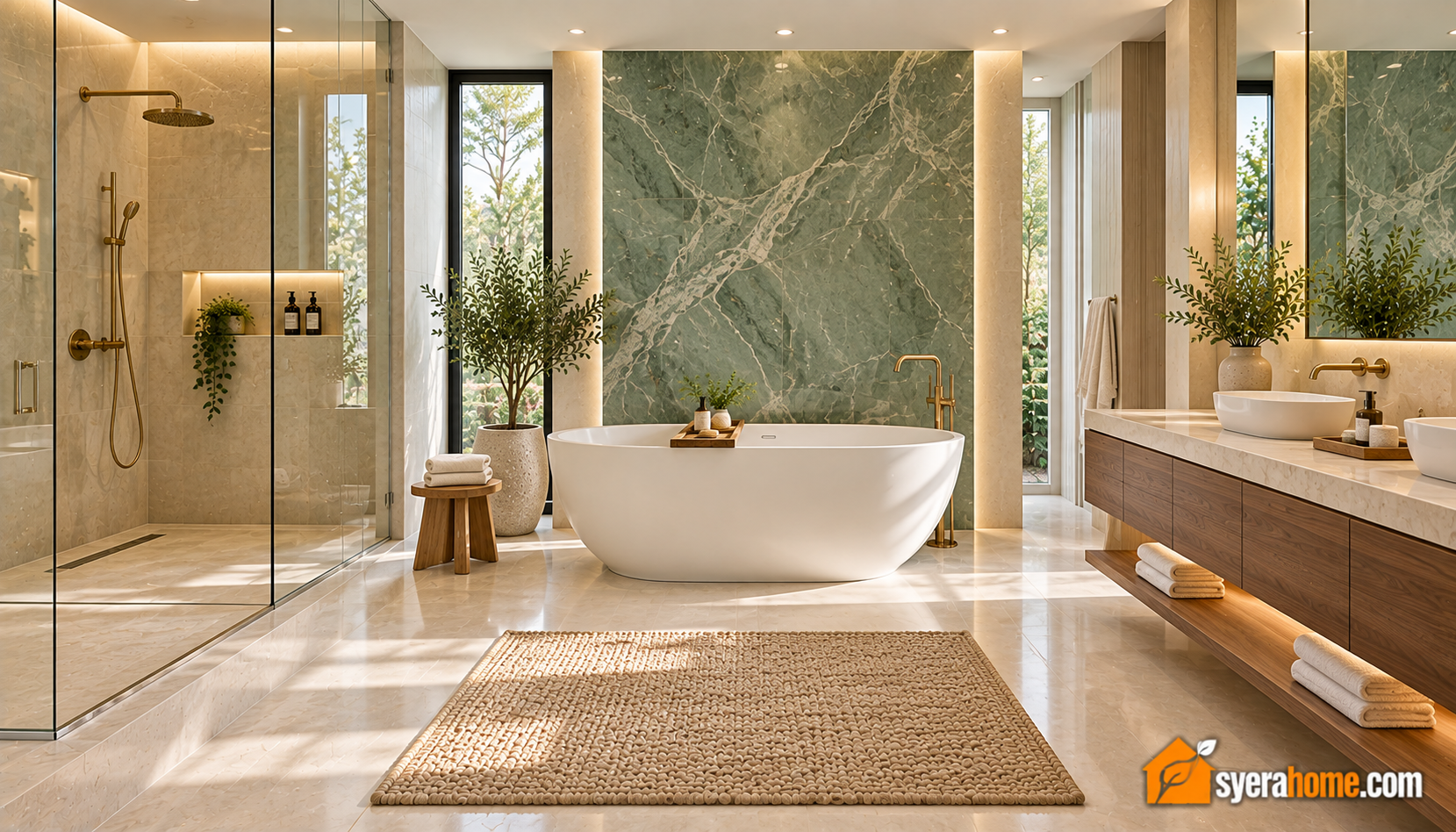 Modern Spa Bathroom With Green Marble