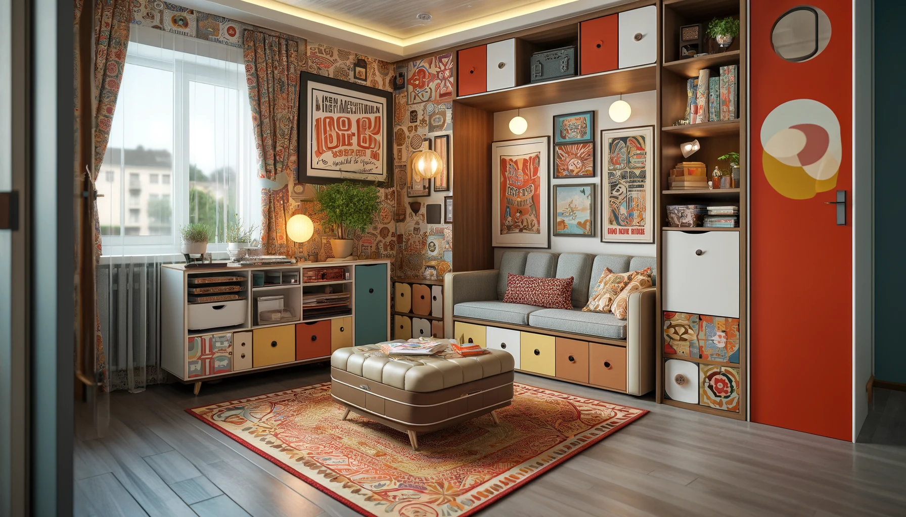 Retro Modern Small Living Space With Multifunctional Furniture