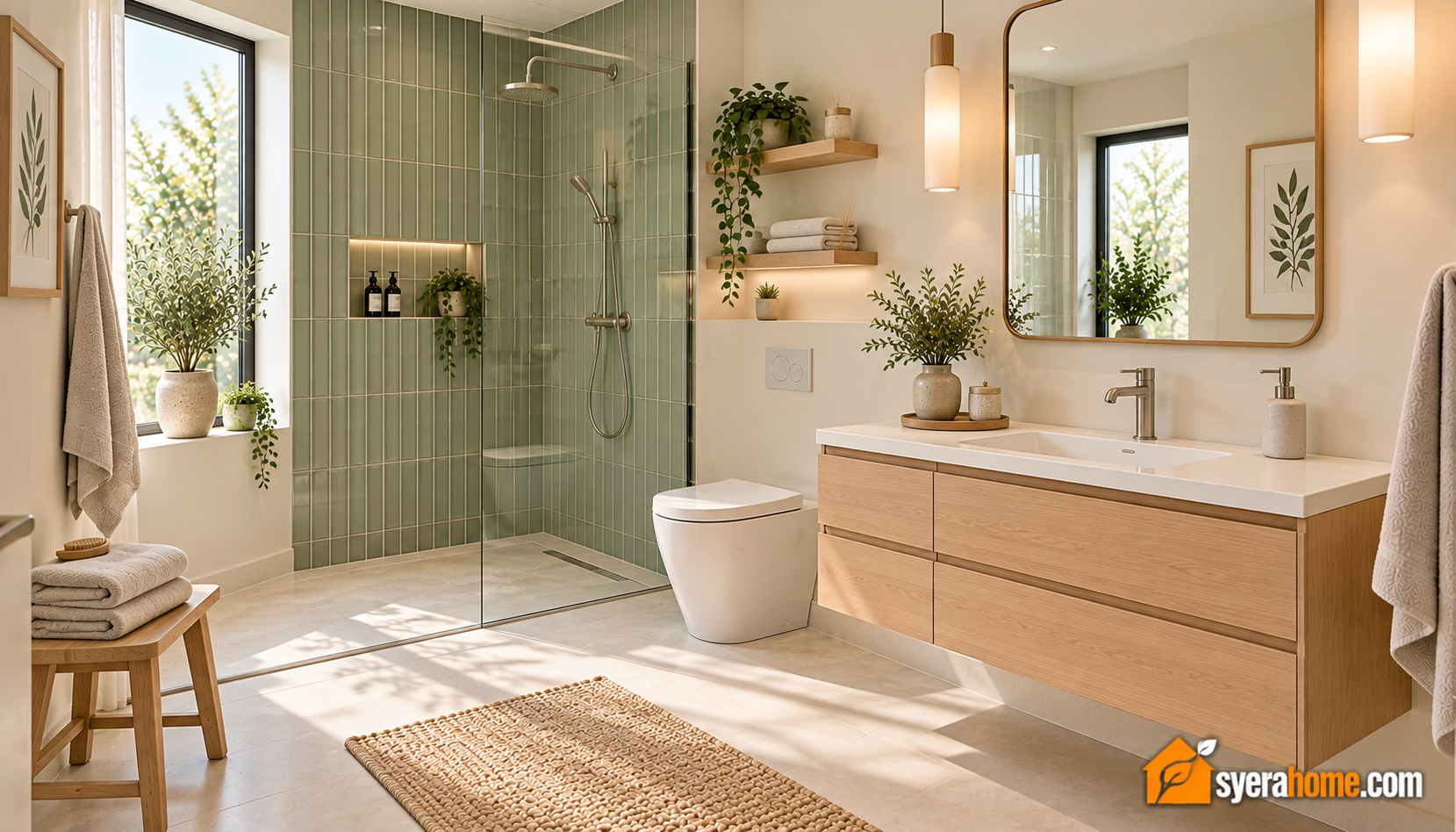 Scandinavian Spa Bathroom With Greenery