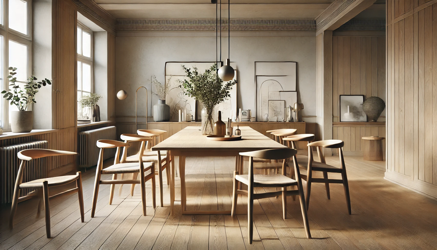 Scandinavian Inspired Home Interior With Timeless Furniture Pieces, Such As A Simple Wooden Dining Table, Modern Chairs, And Minimalist Decor That Exudes Elegance And Longevity.