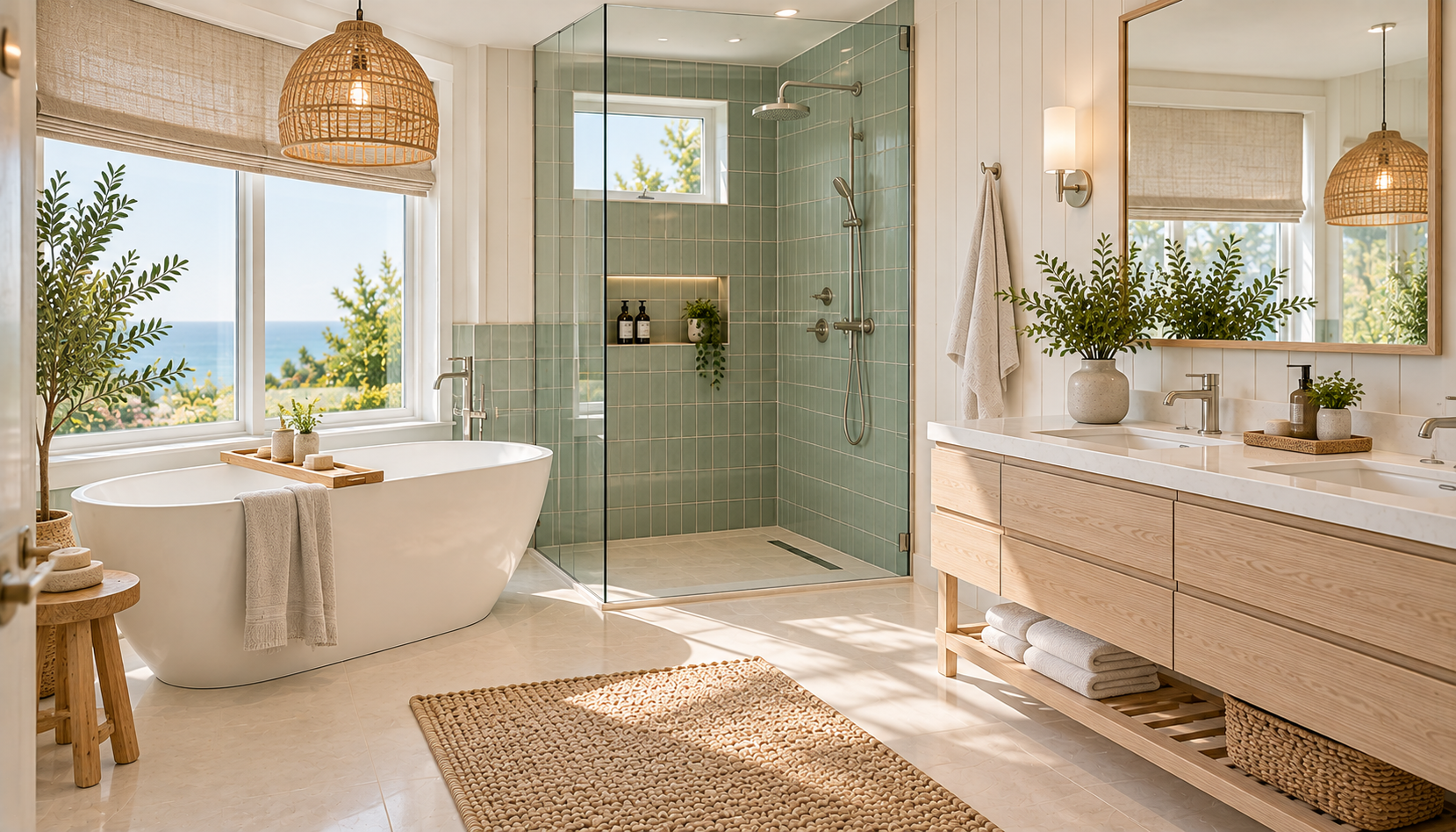 Sunlit Coastal Spa Bathroom