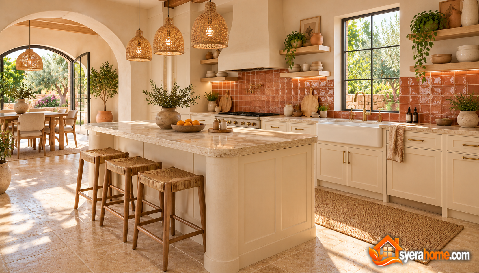 Sunlit Mediterranean Kitchen And Dining Retreat