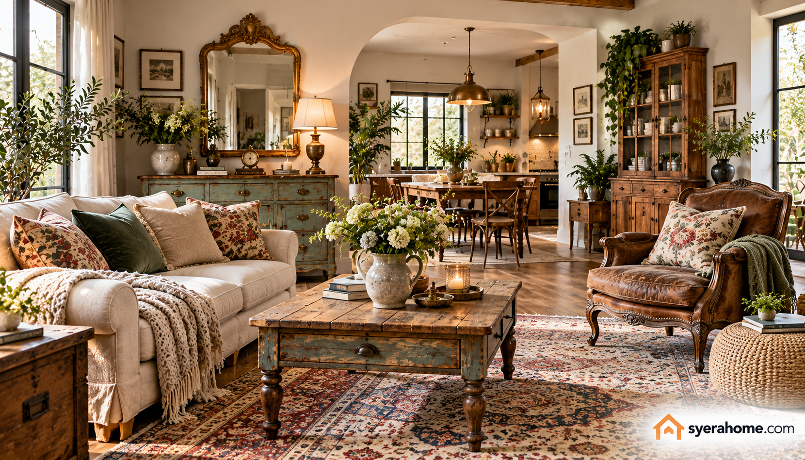 Sunlit Vintage Farmhouse Living Room