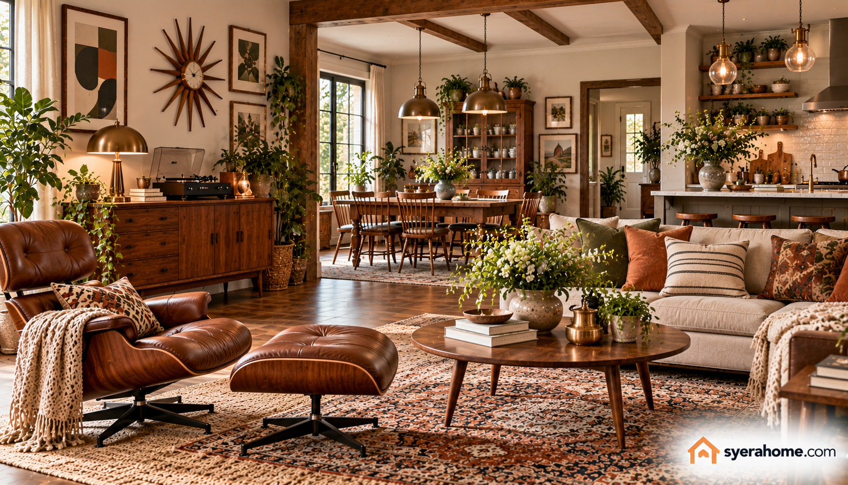 Warm Mid Century Farmhouse Living Space