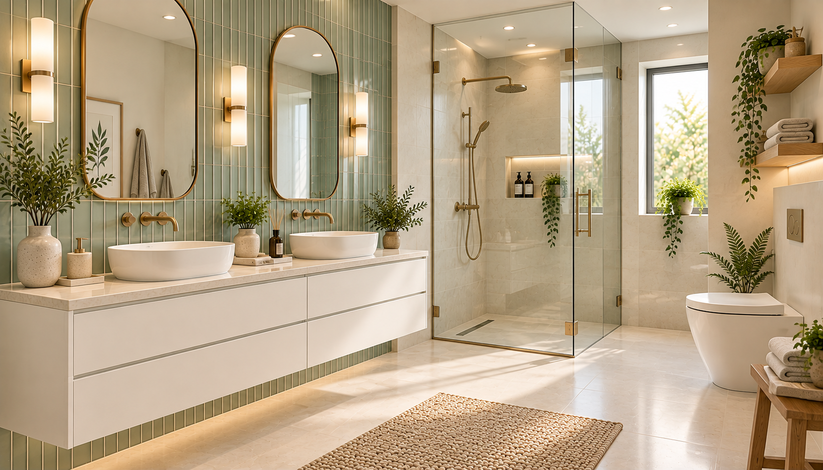 Warm Sage And Brass Spa Bathroom