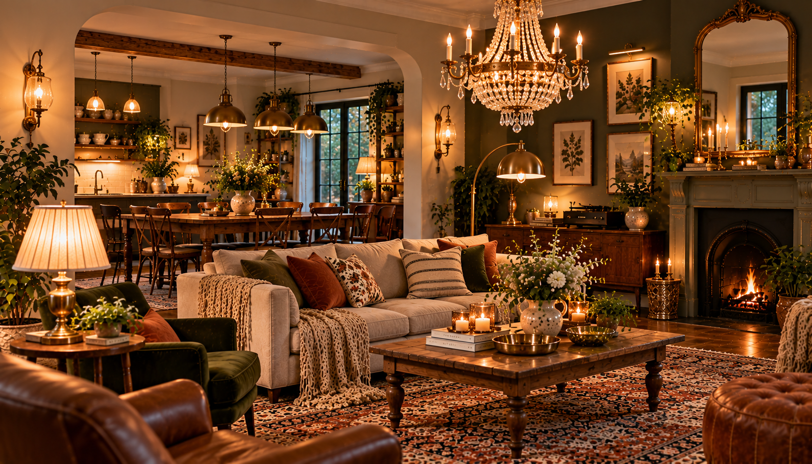 Warm Vintage Living And Dining Interior