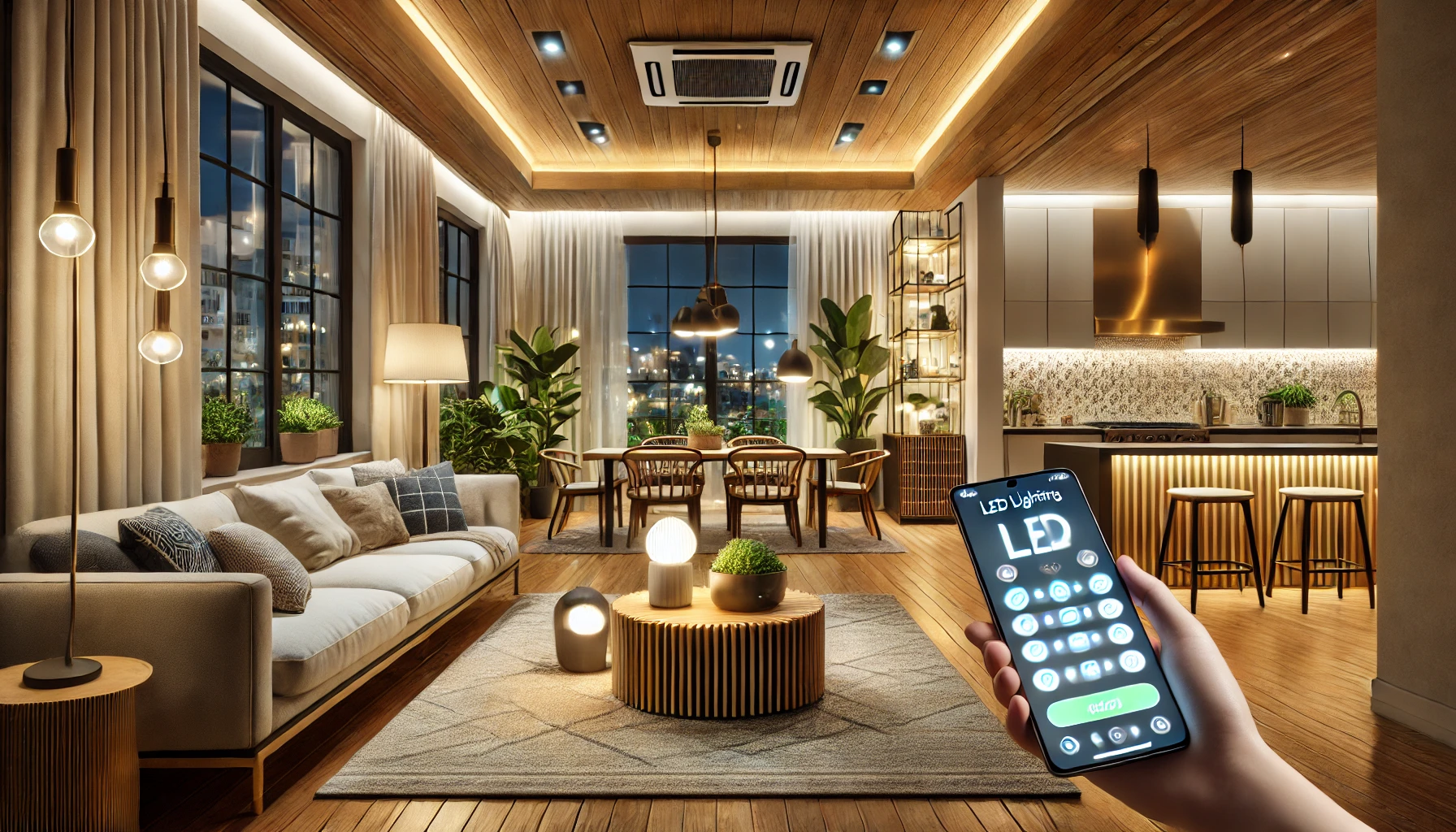 A Modern Home Interior Featuring Stylish Led Lighting And Smart Lighting Systems, Showcasing Eco Friendly Features.