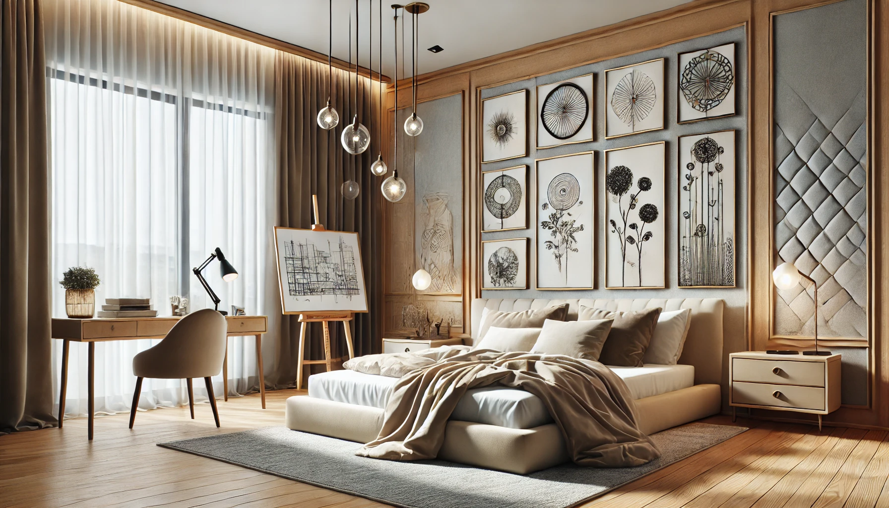 Bedroom With Unique, Personalized Decor, Blending Modern And Vintage Elements To Reflect The Homeowner's Personality