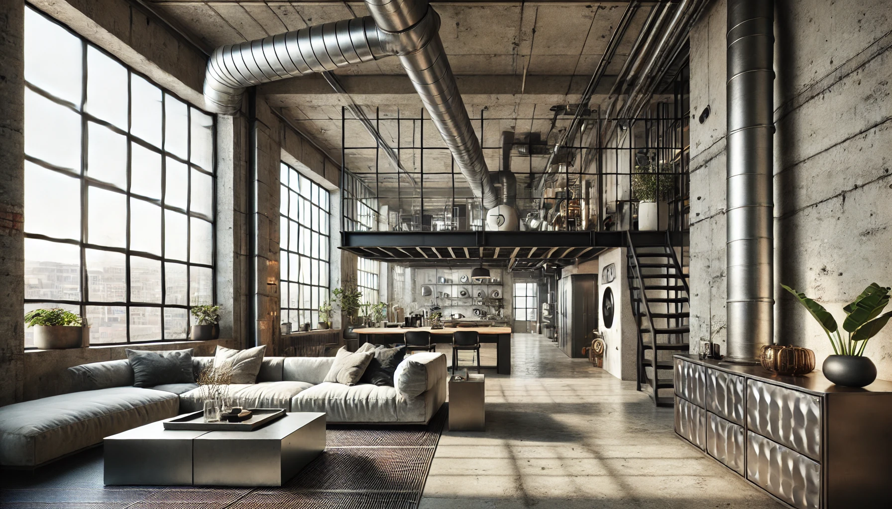 Stylish Loft Apartment Blending Modern And Industrial Elements.