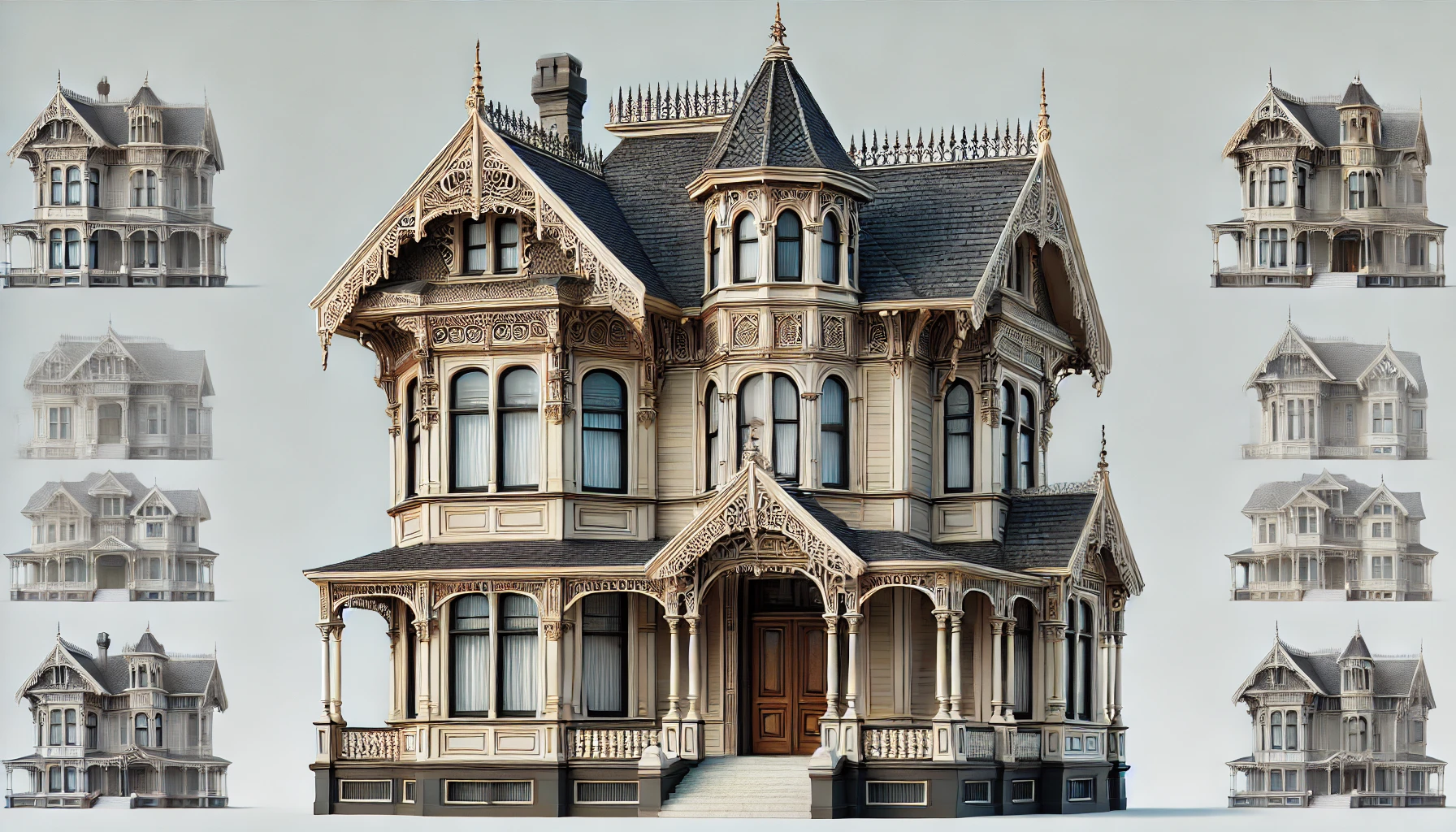 The Classic Victorian House With An Asymmetrical Design, Steep Gabled Roof, Ornate Gingerbread Trim, And A Beautiful Turret, Showcasing Intricate Details And Historical Charm.