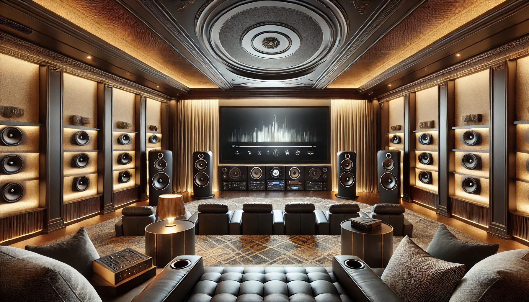 The Modern Home Theater Image With A Top Tier Surround Sound System, Featuring Sleek Speakers And Luxurious Decor.