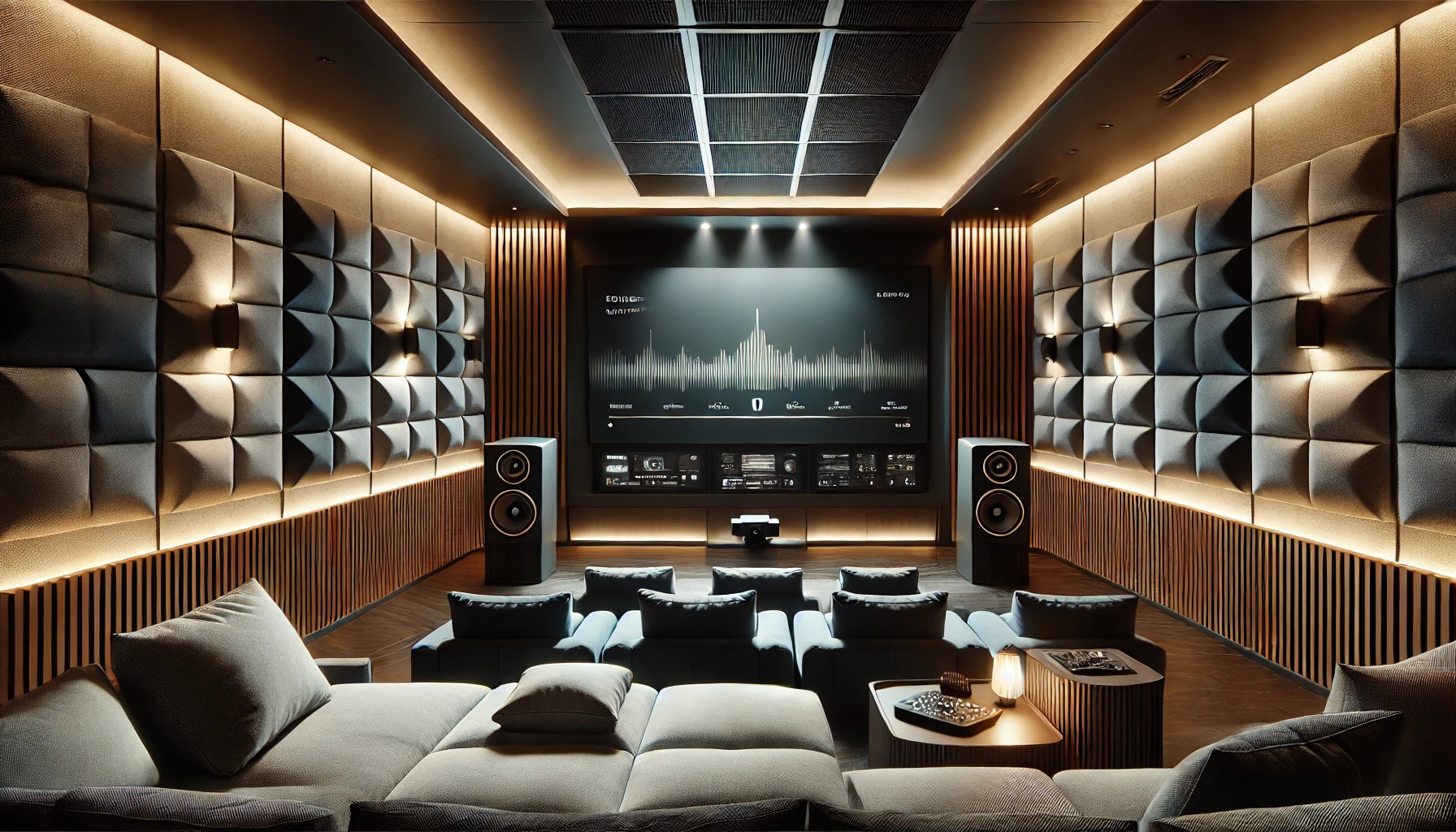 The Stylish Home Theater Image Featuring Acoustic Panels On The Walls And Ceiling, Designed For Optimal Sound Quality.